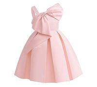 Vestidos Fiesta Niña - Vestido Rosa para Niñas Vestido De Princesa De Tela Satinada con Un Hombro Disfraz De Piano Color Sólido (3-4 Years)