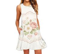 Vestidos florales para mujer, vestido sin mangas para playa, vestido midi con bolsillos, estampado floral, vestido bohemio de verano, suave, transpirable, para primavera y verano, 1 unidad., S