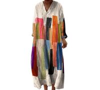 Vestidos florales para mujer, vestidos casuales de manga larga | Vestidos holgados de tartán para mujer, vestidos bohemios, vestidos largos de algodón con bolsillos para vacaciones, fiestas