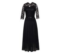 Vestidos Formales de Mujer, Vestido Largo de Noche Encaje, Vestido invitada Boda, Dama Honor Gasa, Manga Larga, Elegante Negro, Talla pequeña