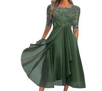 Vestidos Formales de Mujer, Vestido Maxi de Gasa y Encaje, Vestidos invitada Boda, Vestido Noche, Manga Corta, Largo, Verde, pequeño