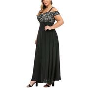 Vestidos formales de talla grande para mujer, hombros descubiertos, encaje floral, vestido largo de gasa, acampanado, para invitada de boda, cóctel, vestido de noche