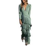 Vestidos Formales Elegantes con borlas Empalmadas for Mujer, Vestidos Ajustados Sexis Cuello en V Profundo, Vestido de Noche Manga Larga otoño Liso para Boda, Bola, Fiesta(Green,XL)