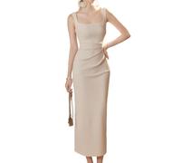 Vestidos Formales Elegantes De Escote Cuadrado para Mujer, Vestidos De Noche Largos Y Ajustados con Cintura Fruncida Elástica, para Fiestas/Banquetes(Blanco)