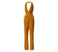 Vestidos formales para mujer, overol de color sólido, pantalones rectos y maxivestidos de diseño exquisito para mujer, amarillo, XXL