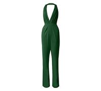 Vestidos formales para mujer, overol de color sólido, pantalones rectos y maxivestidos de diseño exquisito para mujer, verde, L