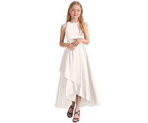 Vestidos Formales para niñas Elegante Vestido de Verano sin Mangas para actuaciones desfiles y recitales Ideal para niñas y Adolescentes Que Buscan un Sofisticado en Eventos (White, 9-10 Years) #147