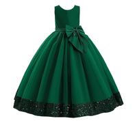 Vestidos formales para niñas, vestido largo de satén con lazo, elegante, vestido de princesa, sin mangas, brillante, para adolescentes, boda, dama de honor, fiesta de cumpleaños, Verde tirando a negro