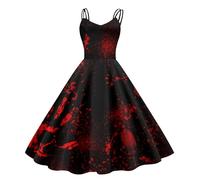 Vestidos Halloween Mujer, Disfraces De Halloween, Hombros Descubiertos Medieval Hepburn Oscuro Retro Impresión Elástica Falda Zombie Divertidos Diablo Bruja Cosplay Carnaval Temáticas Vestidos