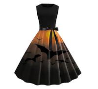 Vestidos Halloween Mujer, Disfraz Halloween Mujer Adulta, Corset Hombros Descubiertos Medieval Plisada Impresa Hepburn Empalme Falda Diablo Estilo Victoriana Corte Mascarada Cóctel Falda Para Carnaval