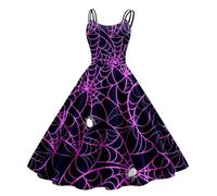 Vestidos Halloween Mujer, Disfraz Halloween Mujer Adulta, Corset Hombros Descubiertos Medieval Plisada Impresa Hepburn Empalme Falda Zombie Divertidos Diablo Bruja Cosplay Carnaval Temáticas Vestidos