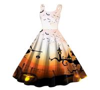 Vestidos Halloween Mujer, Disfraz Halloween Mujer Adulta, Sin Mangas Estampados Retro Elegante Corset Cintura Sujeta Plisada Disfraz Ensangrentado Fiesta Máscaras Cóctel Glamoroso Vestidos Carnaval