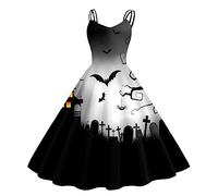 Vestidos Halloween Mujer, Disfraz Halloween Mujer, Cintura Sujeta Corset Impresa Empalme Vampiro Tirantes para El Cuello Faldas Zombie Divertidos Diablo Bruja Cosplay Carnaval Temáticas Vestidos