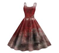 Vestidos Halloween Mujer-Disfraz Halloween Mujer De Tirantes Diseño Retro con Estampado Divertido Corte Relajado Y Ajuste Ajustable Ideal Vestido para Fiestas Temáticas O Looks Casuales