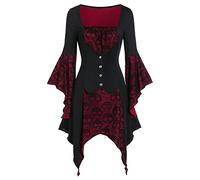 Vestidos Halloween Mujer Gótico Medieval Elegante Vintage Disfraz De Halloween Sexy Tallas Grandes Corto Vestido Medievales Manga Murciélago Vampiresa Disfraces Carnaval Punk Terror Bruja Noche Fiesta