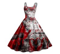 Vestidos Halloween Mujer, Vestido Audrey Hepburn, Corset Hombros Descubiertos Medieval Plisada Impresa Hepburn Empalme Falda Zombie Divertidos Diablo Bruja Cosplay Carnaval Temáticas Vestidos