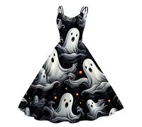 Vestidos Halloween Mujer, Vestido Audrey Hepburn, Cuello Bajo Estilo Hepburn Ensangrentado Retro Patrón Empalme Pullover Falda Zombie Divertidos Diablo Bruja Cosplay Carnaval Temáticas Vestidos