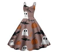 Vestidos Halloween Mujer, Vestido Audrey Hepburn, Cuello Bajo Estilo Hepburn Ensangrentado Retro Patrón Empalme Pullover Falda Oscuro Diablo Bruja Carnaval Fiesta Festival Temáticas Baile Vestidos
