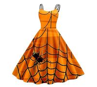 Vestidos Halloween Mujer, Vestido Audrey Hepburn, Fuera Hombro con Malvada Calabaza Impresa Estilo Hepburn Vintage Fiesta Falda Ensangrentado Fiesta Máscaras Cóctel Glamoroso Vestidos Carnaval