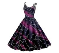 Vestidos Halloween Mujer, Vestido Audrey Hepburn, Hombros Descubiertos Medieval Hepburn Oscuro Retro Impresión Elástica Falda Cintura Alta Gótico Retro Ensangrentado Swing Boda Fiesta Vestidos