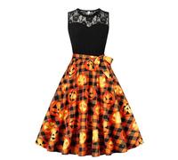 Vestidos Halloween Mujer, Vestido Audrey Hepburn, Hombros Descubiertos Medieval Hepburn Oscuro Retro Impresión Elástica Falda Cintura Alta Gótico Retro Ensangrentado Swing Boda Fiesta Vestidos
