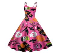 Vestidos Halloween Mujer, Vestido Audrey Hepburn, Hombros Descubiertos Medieval Hepburn Oscuro Retro Impresión Elástica Falda Ensangrentado Fiesta Máscaras Cóctel Glamoroso Vestidos Carnaval