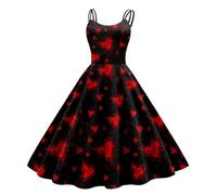 Vestidos Halloween Mujer, Vestido Audrey Hepburn, Hombros Descubiertos Medieval Hepburn Oscuro Retro Impresión Elástica Falda Cintura Alta Gótico Retro Ensangrentado Swing Boda Fiesta Vestidos