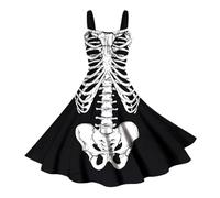 Vestidos Halloween Mujer, Vestido Audrey Hepburn, Hombros Descubiertos Medieval Hepburn Oscuro Retro Impresión Elástica Falda Zombie Divertidos Diablo Bruja Cosplay Carnaval Temáticas Vestidos
