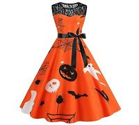 Vestidos Halloween Mujer, Vestido Audrey Hepburn, Sin Mangas Sexy Corset Murcielago Telaraña Ensangrentado Impresión Falda Zombie Divertidos Diablo Bruja Cosplay Carnaval Temáticas Vestidos