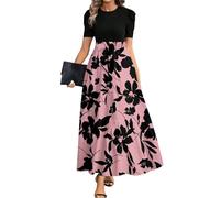 Vestidos Invitada Boda, Vestido Niña Ceremonia Vestidos De Verano para Mujer Vestido Midi De Manga Corta con Cuello Redondo Y Estampado Floral para Mujer Elegante Playa Corte A Veraniego Vaporoso