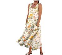 Vestidos Largo Mujer Algodón y Lino Vestido Verano Basico Casual Vestidos Cuello Redondo Vestidos Color sólido Elegante Vestido sin Manga Cómodo Playa Talla Grande(Naranja-c,3XL)
