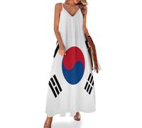 Vestidos Largo para Mujer Vestido Sin Manga con Tirantes Finos Verano Impresión Bandera De Corea del Sur Tai Chi Oriental Vestidos Cuello En V Fiesta Playa Suelto Vestido De Noche Vacaciones, Blanco