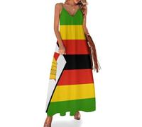 Vestidos Largo para Mujer Vestido Sin Manga con Tirantes Finos Verano Impresión Bandera De Zimbabue Rayas De Moda Vestidos Cuello En V Fiesta Playa Suelto Vestido De Noche Vacaciones, Verde