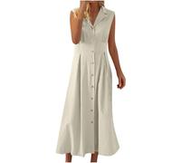 Vestidos largos casuales para mujer, elegante vestido sin mangas de algodón y lino con cuello de camisa y delantero plisado, vestido de verano con botones para damas, Reino Unido, mis pedidos, venta