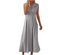 Vestidos largos casuales para mujer, elegante vestido sin mangas de algodón y lino con cuello de camisa y delantero plisado, vestido de verano con botones para damas, Reino Unido, mis pedidos, venta