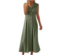 Vestidos largos casuales para mujer, elegante vestido sin mangas de algodón y lino con cuello de camisa y delantero plisado, vestido de verano con botones para damas, Reino Unido, mis pedidos, venta