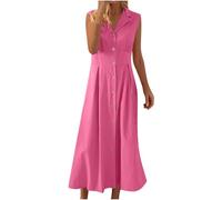 Vestidos largos casuales para mujer, elegante vestido sin mangas de algodón y lino con cuello de camisa y delantero plisado, vestido de verano con botones para damas, Reino Unido, mis pedidos, venta