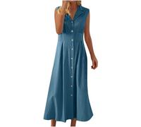 Vestidos largos casuales para mujer, elegante vestido sin mangas de algodón y lino con cuello de camisa y delantero plisado, vestido de verano abotonado para damas del Reino Unido Mis pedidos Ofertas