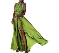 Vestidos Largos de cóctel Lisos con Cuello en V Vestidos de Dama de Honor sin Mangas de un Hombro Vestidos de Fiesta de Cintura Alta Vestidos de Noche con Abertura (Estilo 2,M)