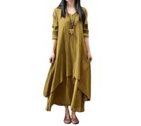 Vestidos Largos de Playa para Mujer, Manga Larga, Cuello en V, Estilo Casual, Holgado, Talla Grande, Dobladillo Irregular, Elegante Vestido Largo Amarillo, Talla Mediana