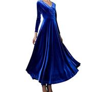 Vestidos largos de terciopelo para mujer, vintage, cuello en V, elástico, vestido largo elegante, vestido de invierno, cintura elástica, fruncido, vintage, acampanado, vestido de boda, fiesta, cóctel