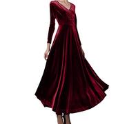 Vestidos largos de terciopelo para mujer, vintage, cuello en V, elástico, vestido largo elegante, vestido de invierno, cintura elástica, fruncido, vintage, acampanado, vestido de boda, fiesta, cóctel,