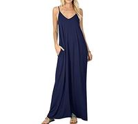 Vestidos Largos de Verano Casuales Playeros Maxi Vestidos Largos Cuello V Diario Asimetricos Lisos Vestido Camiseta Largo Mujer Playa Bohemio Sueltos Vestir Casual para Señoras Informales Armada S