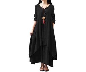 Vestidos Largos de Verano para Mujer, Manga Larga, Cuello en V, Estilo Casual, Holgado, Talla Grande, Dobladillo Irregular, Elegante Vestido Largo Negro 4X Large