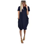 Vestidos largos de verano para mujer, vestido de gran tamaño, manga corta, suéter holgado, con bolsillo, vestido casual para mujer, azul marino, XL