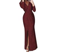 Vestidos Largos Elegantes Chica con Cuello en V y Cuello en V con Lentejuelas Sexy para Mujer con Abertura Vestidos de 12 Años, rojo, XL