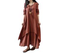 Vestidos Largos Estilo Boho para Mujer, Manga Larga, Cuello en V, Estilo Casual, Holgado, Talla Grande, Dobladillo Irregular, Elegante Vestido Largo Rojo, Talla Extragrande.