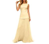 Vestidos Largos Falda Maxi y Top Conjunto de Dos Piezas Boda Vestido de Baile Vestido de Cóctel Mujer Ropa de Noche Vestidos de Fiesta Elegantes Sin Mangas Plisado Patchwork