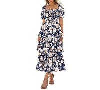 Vestidos Largos Mujer Verano Casual Playeros Algodon Vestido De Flores Elegante Bohemio Manga Corta Ropa Cuello Redondo Boho Sueltos Summer Dresses for Women Compra Online Marina de Guerra XL
