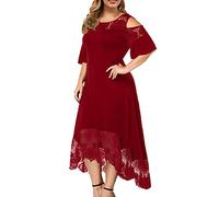 Vestidos Largos Mujeres Verano Playa Verano Elegante Casual Boheme Asimétrico Swing Vestido Verano Mujer Algodón Mangas Cortas Grandes Tallas Sundress Cóctel Midi Ropa Fiesta, Vino, XXL